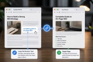 Illustration showing how a long tail anchor text describes the destination page and helps users understand what to expect before clicking the link.