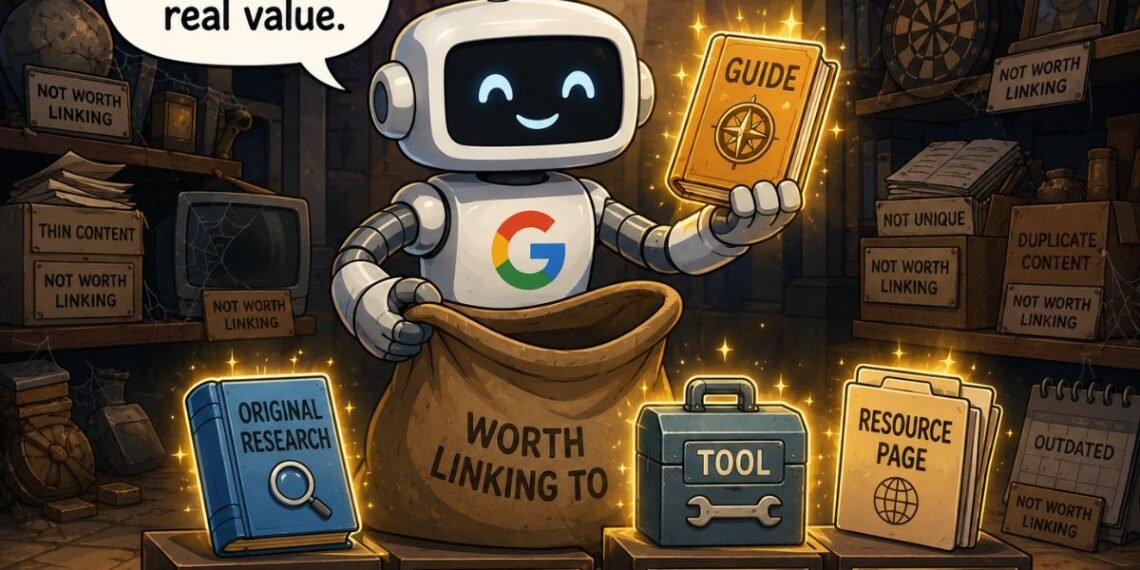 A Google robot highlights the types of content that make Linkable Assets Attract the Most Backlinks naturally across the web.