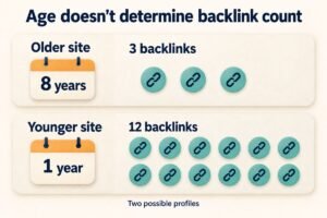 An older website can have fewer backlinks than a younger website; age alone does not determine backlink count.