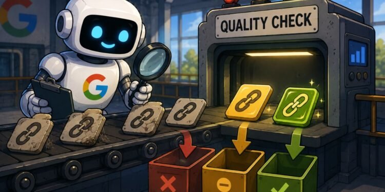 Google-style quality check sorting backlinks into ignored, limited-value, and valuable signals to show how Search Engines Evaluate Low-Quality Backlinks.