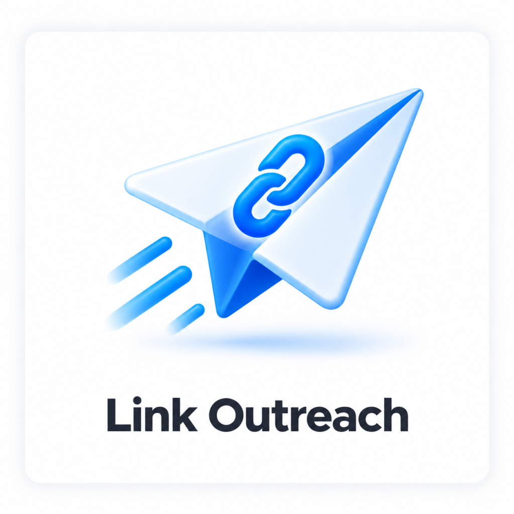 Paper airplane carrying a chain link symbol representing the Link Outreach category